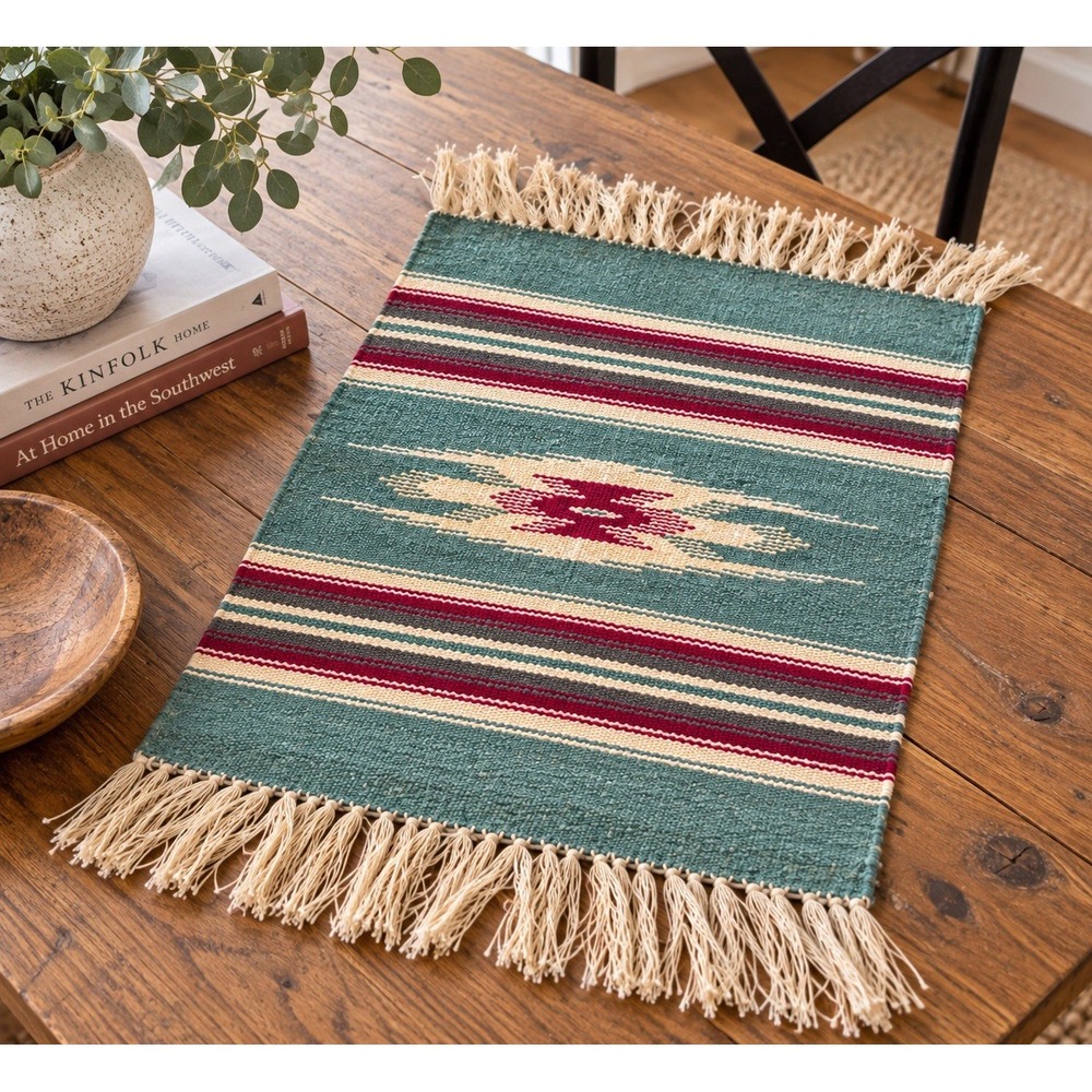 Vintage Mexican Saltillo Style Handwoven Textile 17" x 24" Geometric Serape